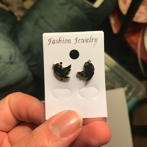 Crow hand painted stud earrings